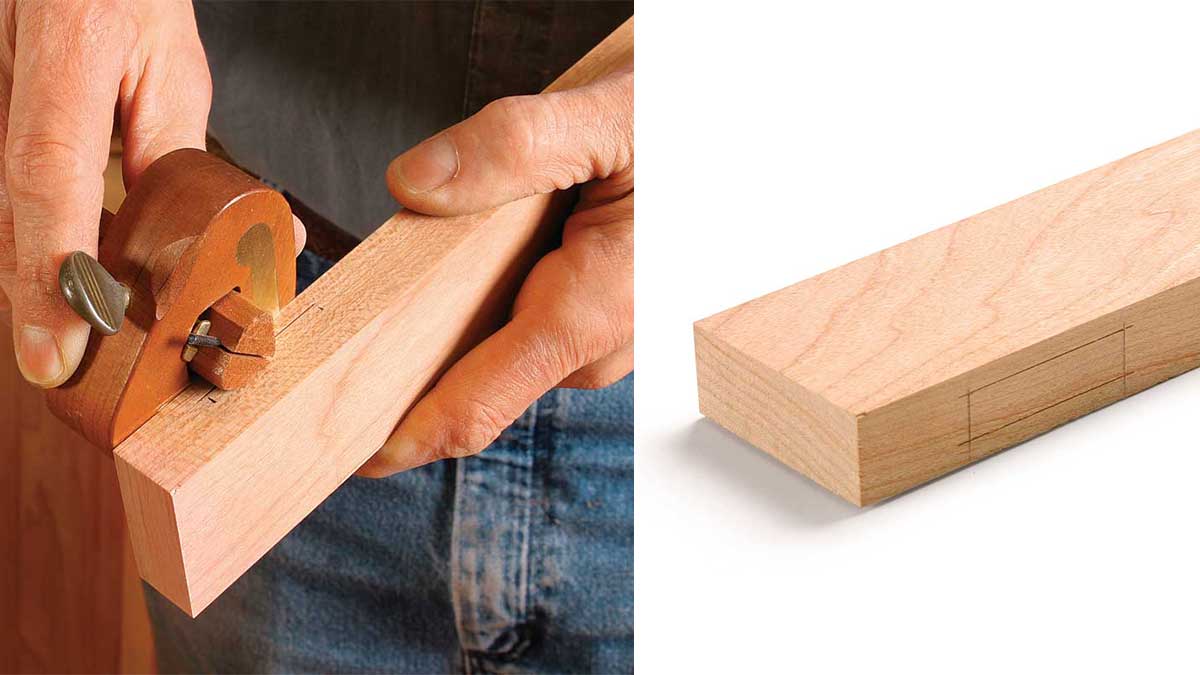 Scribe the sides. After marking the location with a pencil, use a marking gauge to scribe each side of the mortise, stopping at the pencil lines.