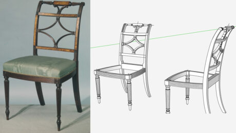 Seymour Side Chair alongside its reconstruction design in SketchUp